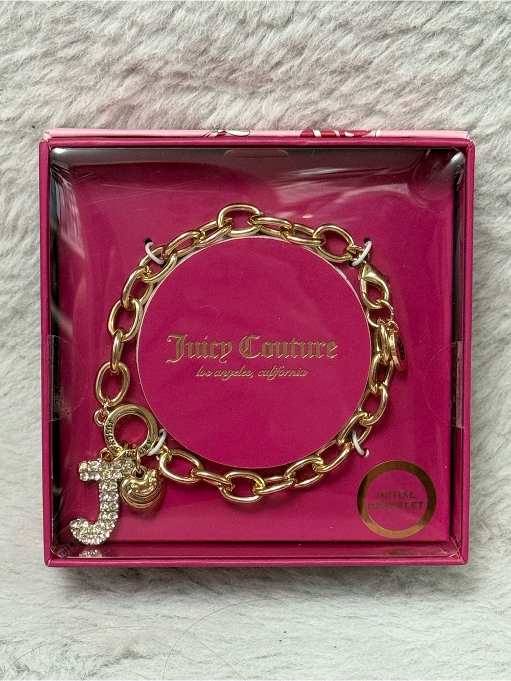 Juicy Couture Gold Charm Chain Bracelet with Crystal 'J' Charm